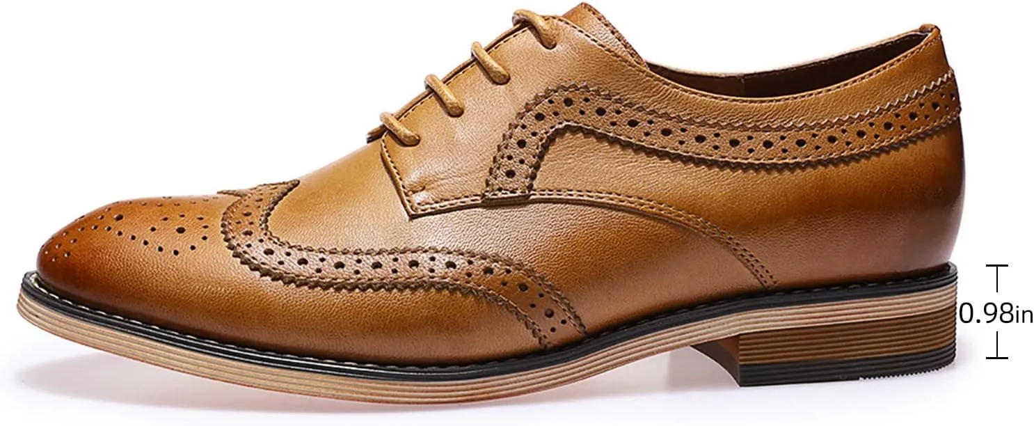 Mona flying Casual Wing Tip Oxfords Brogue for Women Ladies Handmade Lace up Leather Derby Shoes
