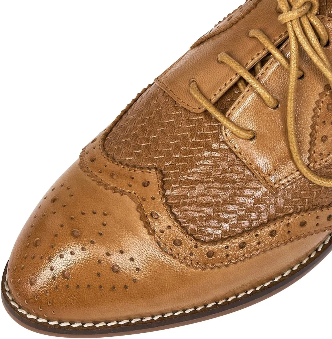 Mona flying Leather Flat Oxfords for Women Lace up Brogue Wingtips for Ladies