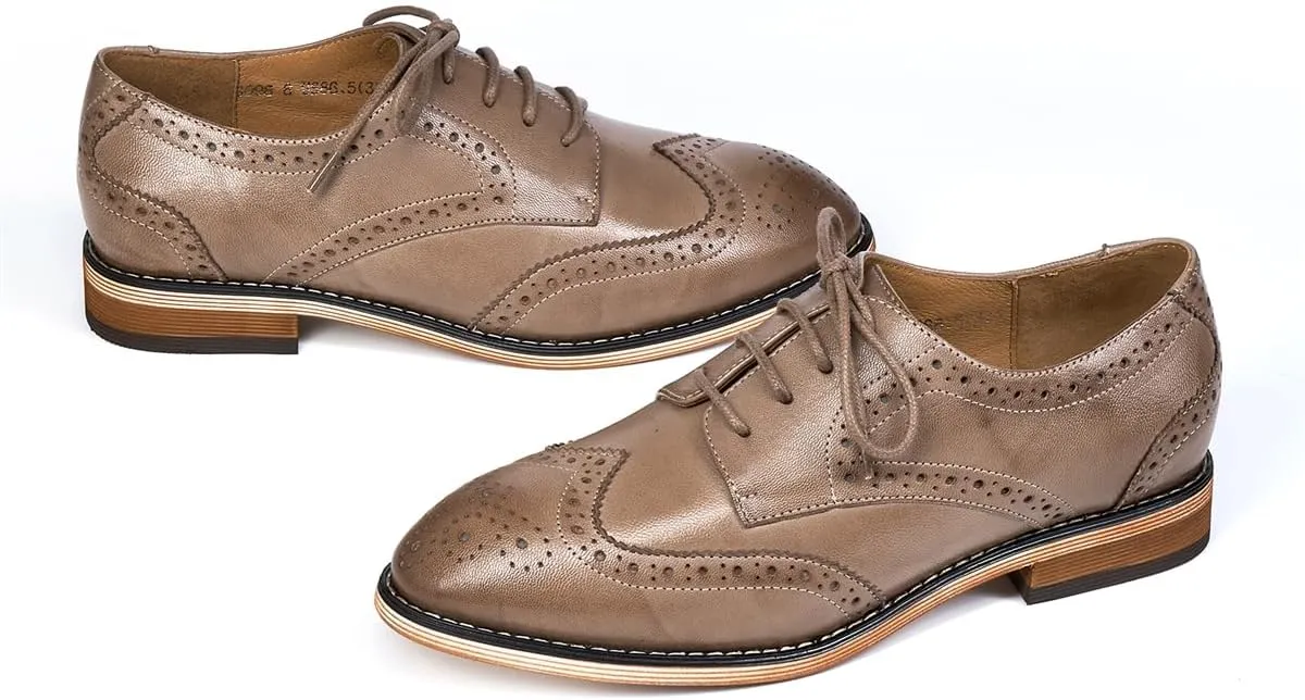 Mona flying Women's Comfortable Multicolored Wingtip Oxfords Brogue Lace-up Leather Shoes for Womens Ladies