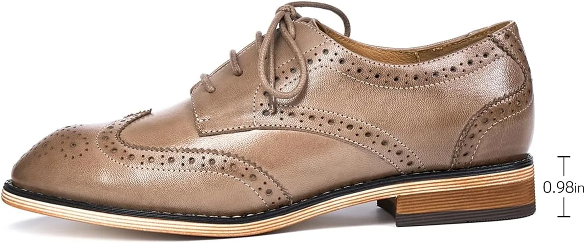 Mona flying Women's Comfortable Multicolored Wingtip Oxfords Brogue Lace-up Leather Shoes for Womens Ladies
