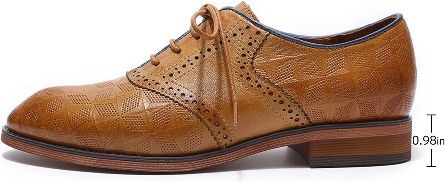 Mona flying Women's Comfortable Saddle Oxfords Brogue Lace-up Leather Shoes for Ladies