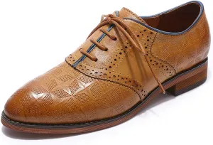 Mona flying Women's Comfortable Saddle Oxfords Brogue Lace-up Leather Shoes for Ladies