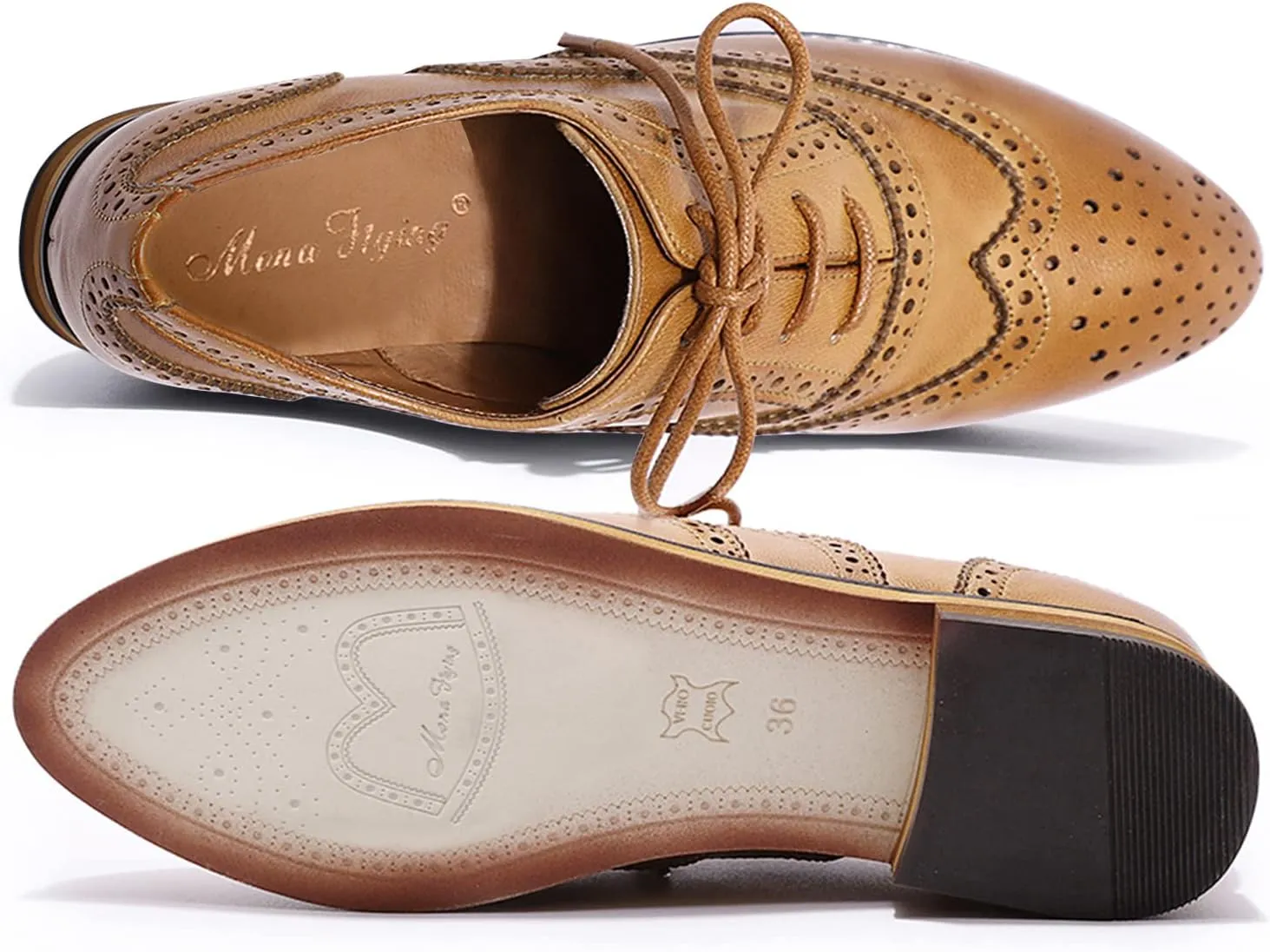 Mona flying Women's Comfortable Wingtip Oxfords Brogue Saddle Lace-up Leather Shoes for Ladies