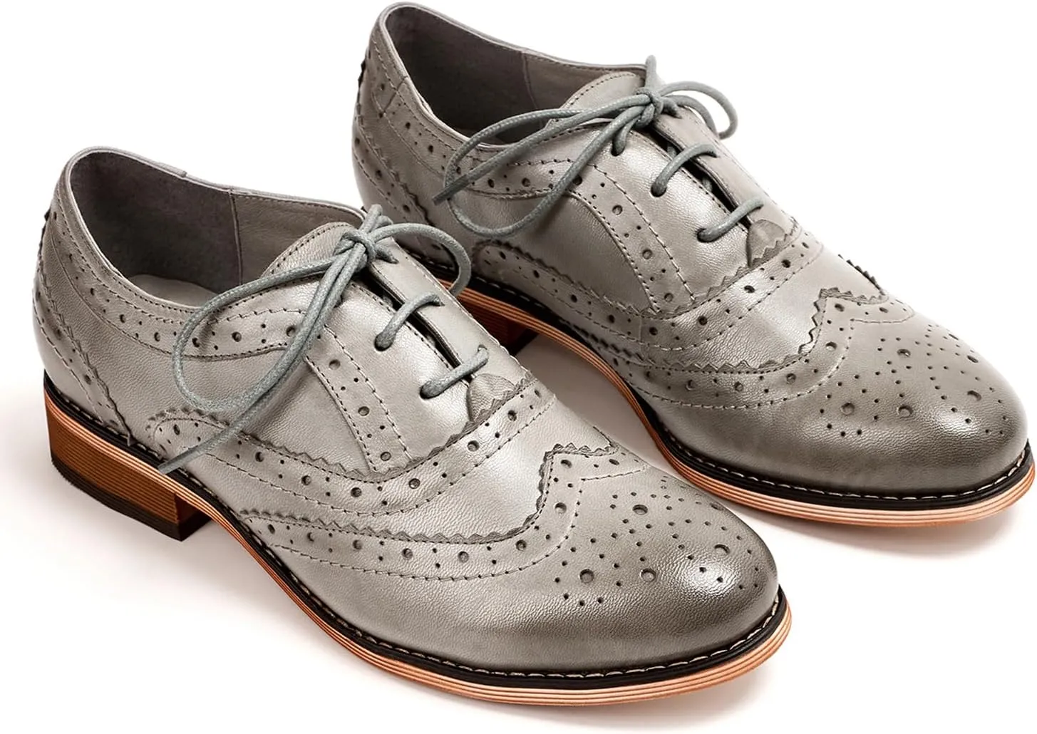Mona flying Womens Handcrafted Comfy Wingtip Oxfords Brogue Ladies Lace up Leather Shoes