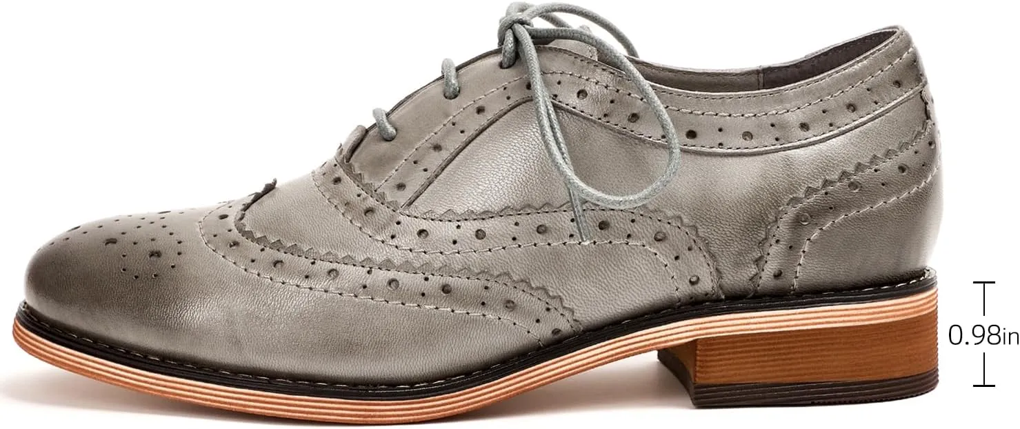 Mona flying Womens Handcrafted Comfy Wingtip Oxfords Brogue Ladies Lace up Leather Shoes