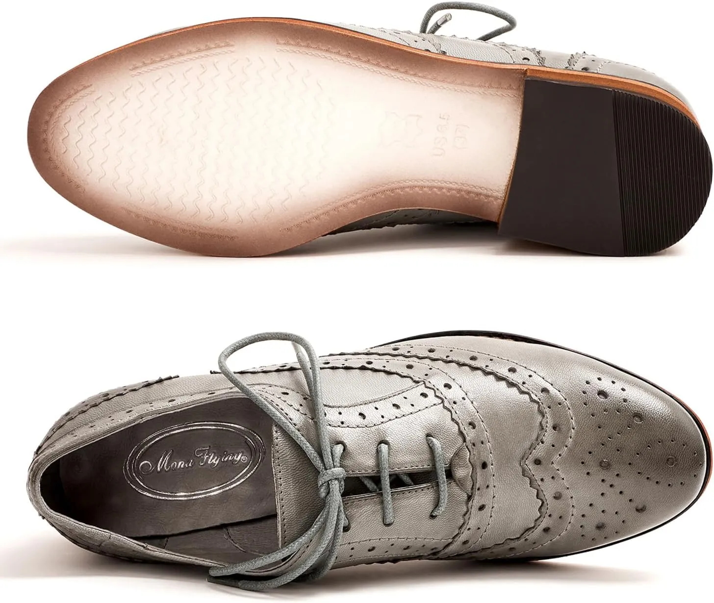 Mona flying Womens Handcrafted Comfy Wingtip Oxfords Brogue Ladies Lace up Leather Shoes
