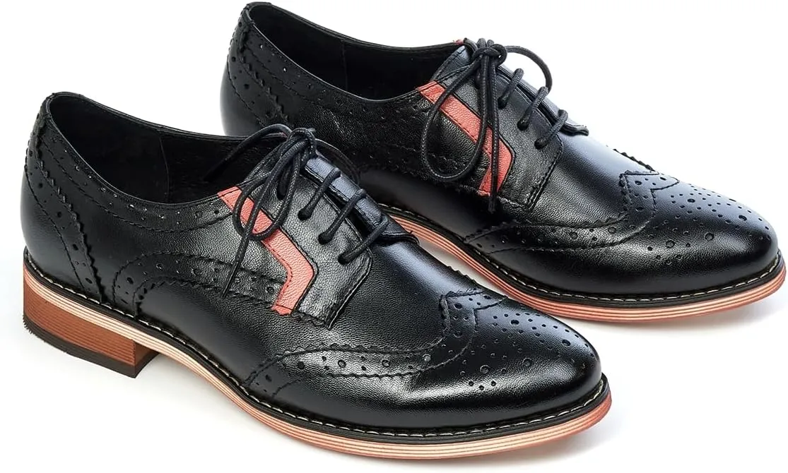 Mona flying Women's Leather Perforated Lace-up Oxfords Brogue Wingtip Derby Shoes for ladis Women