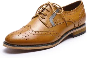 Mona flying Women's Leather Perforated Lace-up Oxfords Brogue Wingtip Derby Shoes for ladis Women