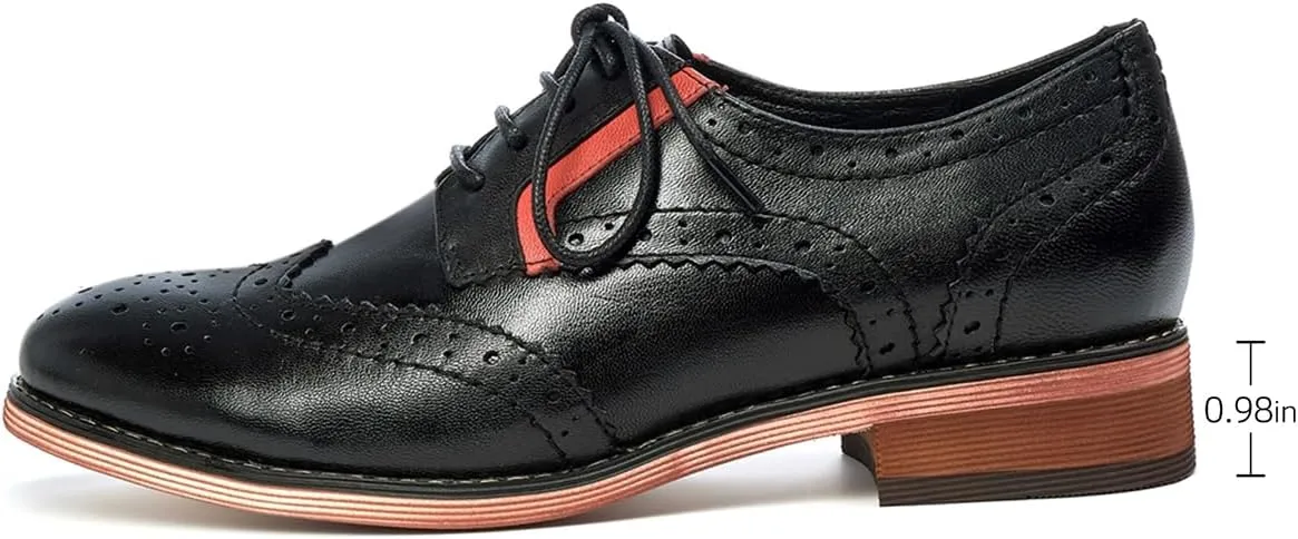Mona flying Women's Leather Perforated Lace-up Oxfords Brogue Wingtip Derby Shoes for ladis Women
