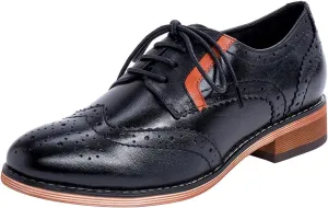 Mona flying Women's Leather Perforated Lace-up Oxfords Brogue Wingtip Derby Shoes for ladis Women