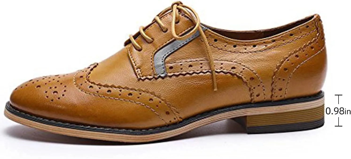 Mona flying Women's Leather Perforated Lace-up Oxfords Brogue Wingtip Derby Shoes for ladis Women