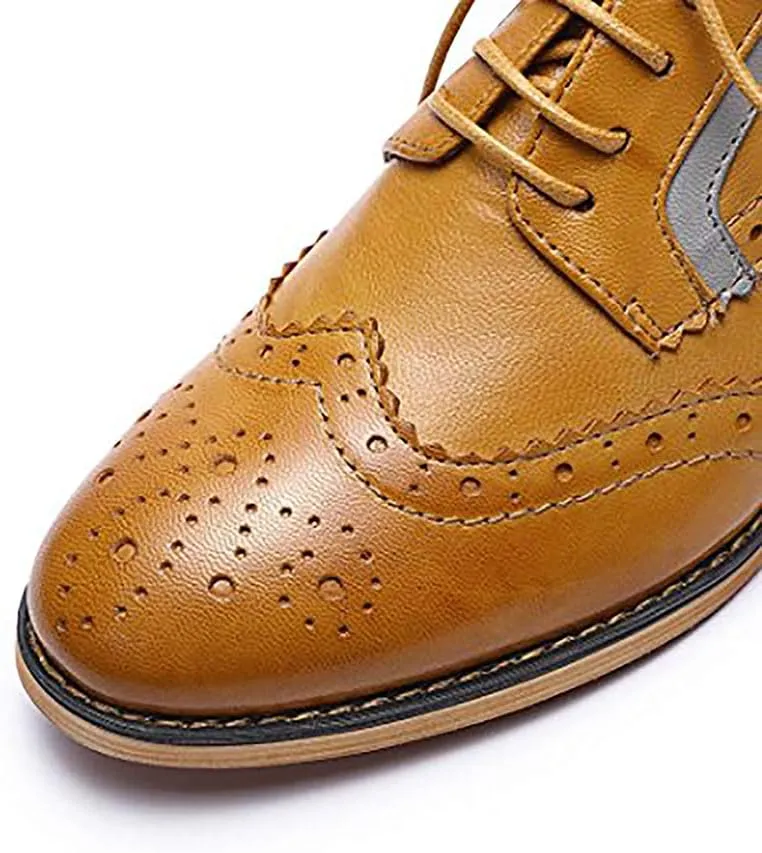 Mona flying Women's Leather Perforated Lace-up Oxfords Brogue Wingtip Derby Shoes for ladis Women