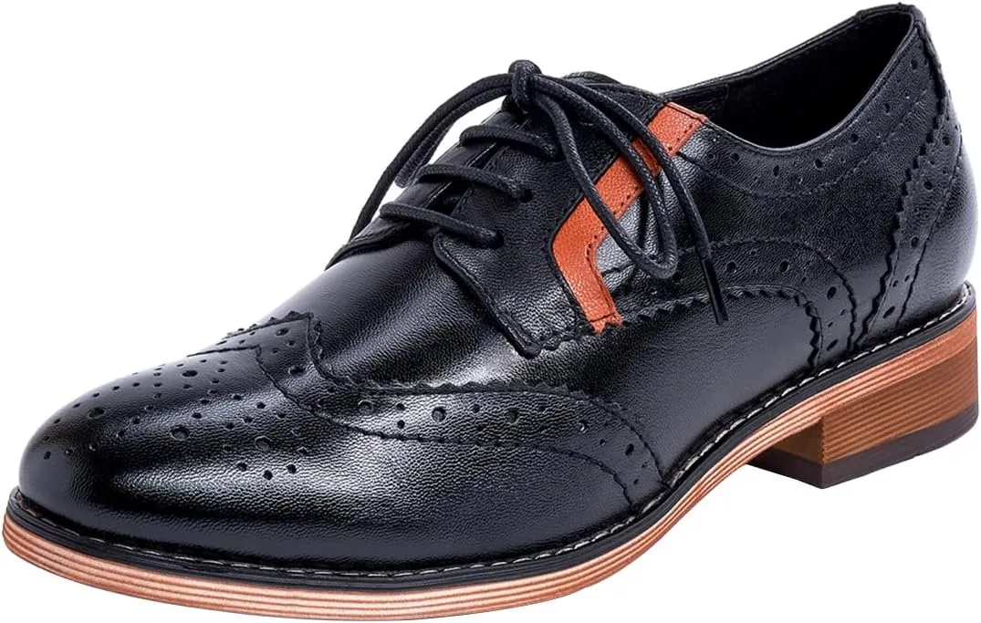 Mona flying Women's Leather Perforated Lace-up Oxfords Brogue Wingtip Derby Shoes for ladis Women