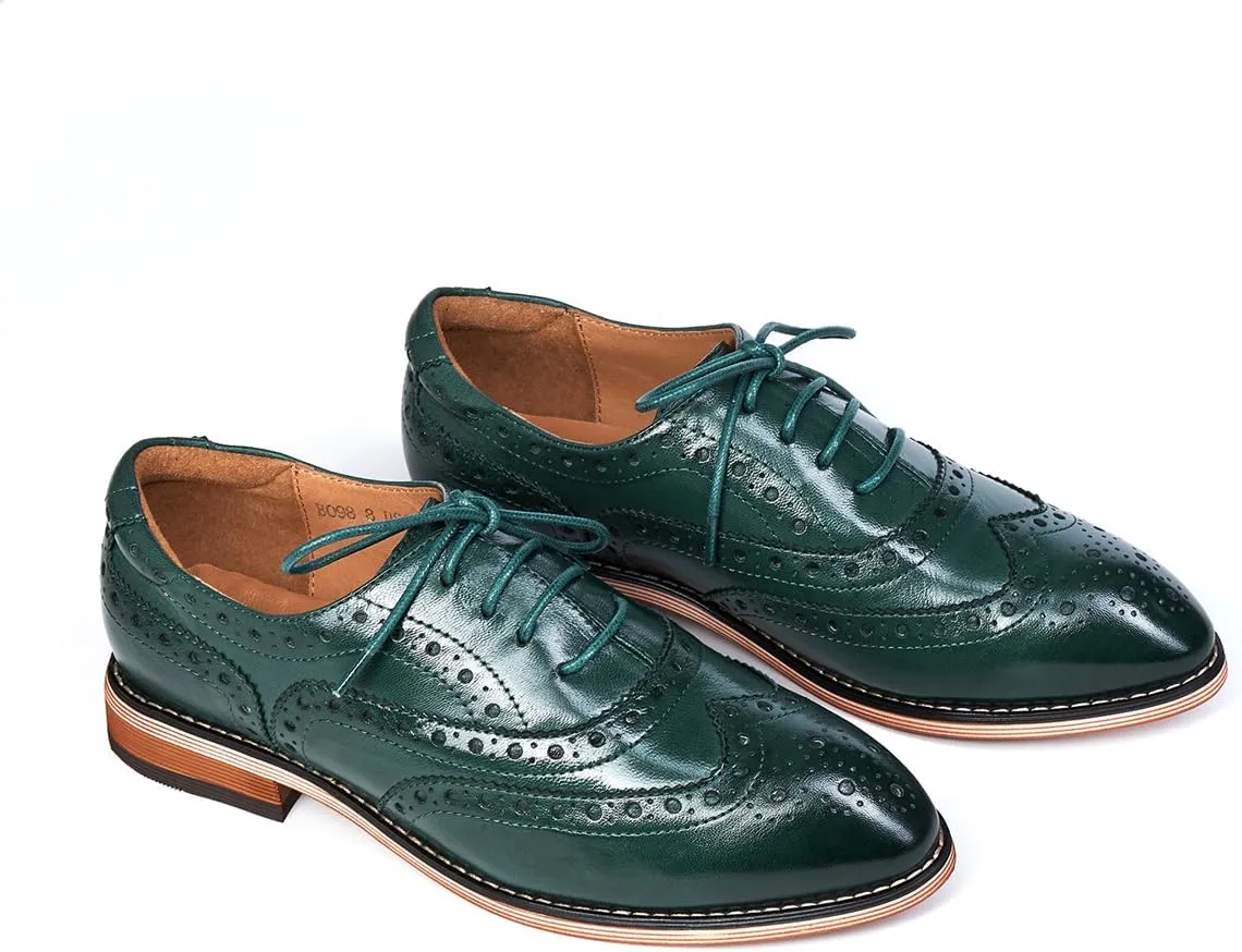 Mona flying Women's Leather Perforated Lace-up Oxfords Brogue Wingtip Shoes for Ladies Women