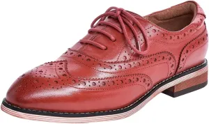Mona flying Women's Leather Perforated Lace-up Oxfords Brogue Wingtip Shoes for Ladies Women