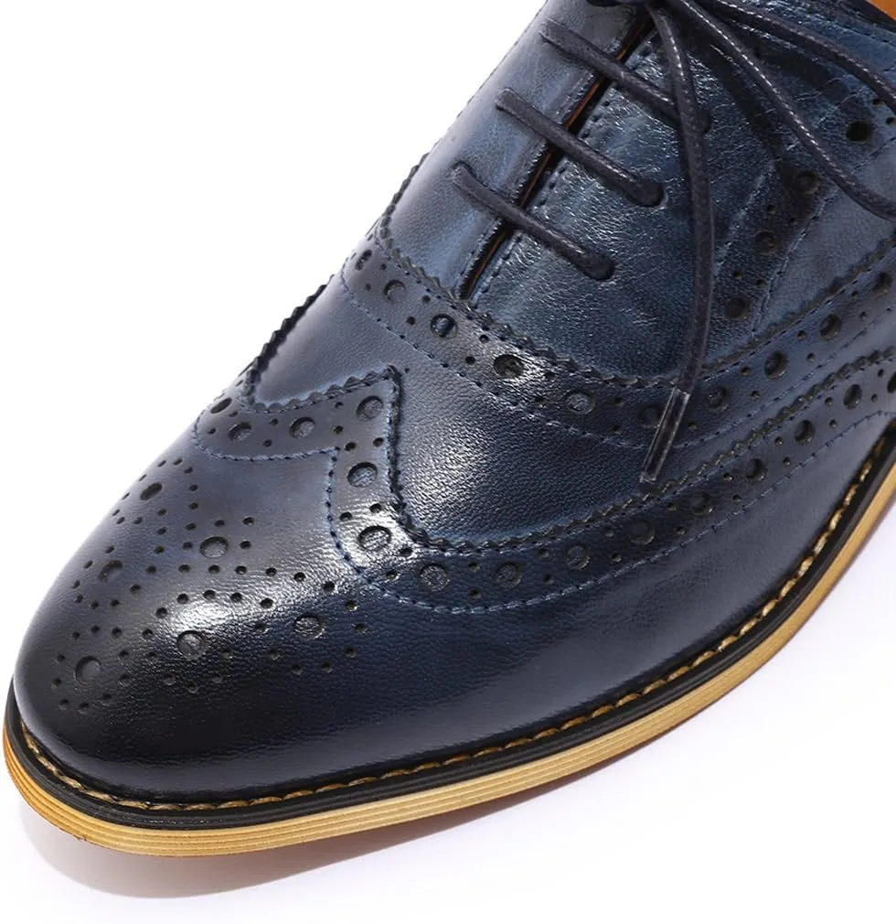 Mona flying Women's Leather Perforated Lace-up Oxfords Brogue Wingtip Shoes for Ladies Women