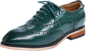 Mona flying Women's Leather Perforated Lace-up Oxfords Brogue Wingtip Shoes for Ladies Women