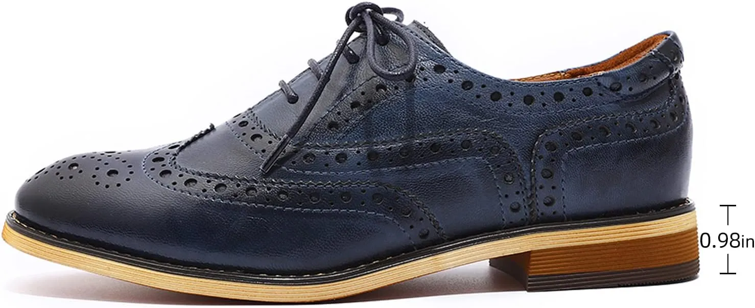 Mona flying Women's Leather Perforated Lace-up Oxfords Brogue Wingtip Shoes for Ladies Women