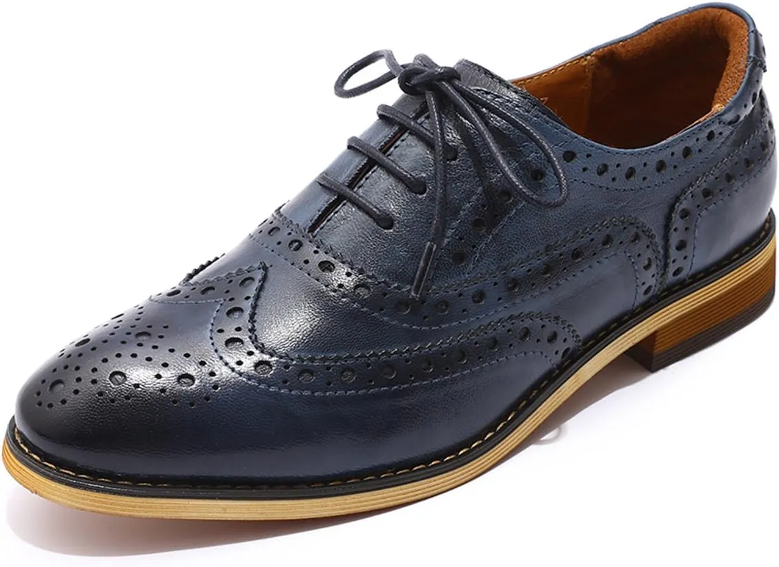 Mona flying Women's Leather Perforated Lace-up Oxfords Brogue Wingtip Shoes for Ladies Women