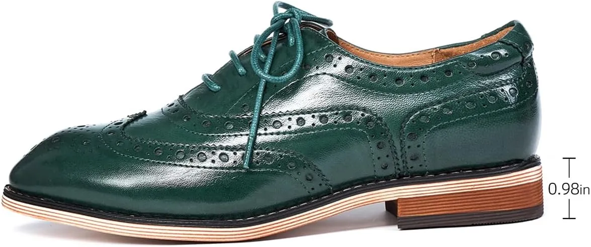 Mona flying Women's Leather Perforated Lace-up Oxfords Brogue Wingtip Shoes for Ladies Women