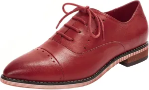 Mona flying Women's Pointed Toe Oxfords Brogue Retro Lace up Leather Work Shoes for Ladies
