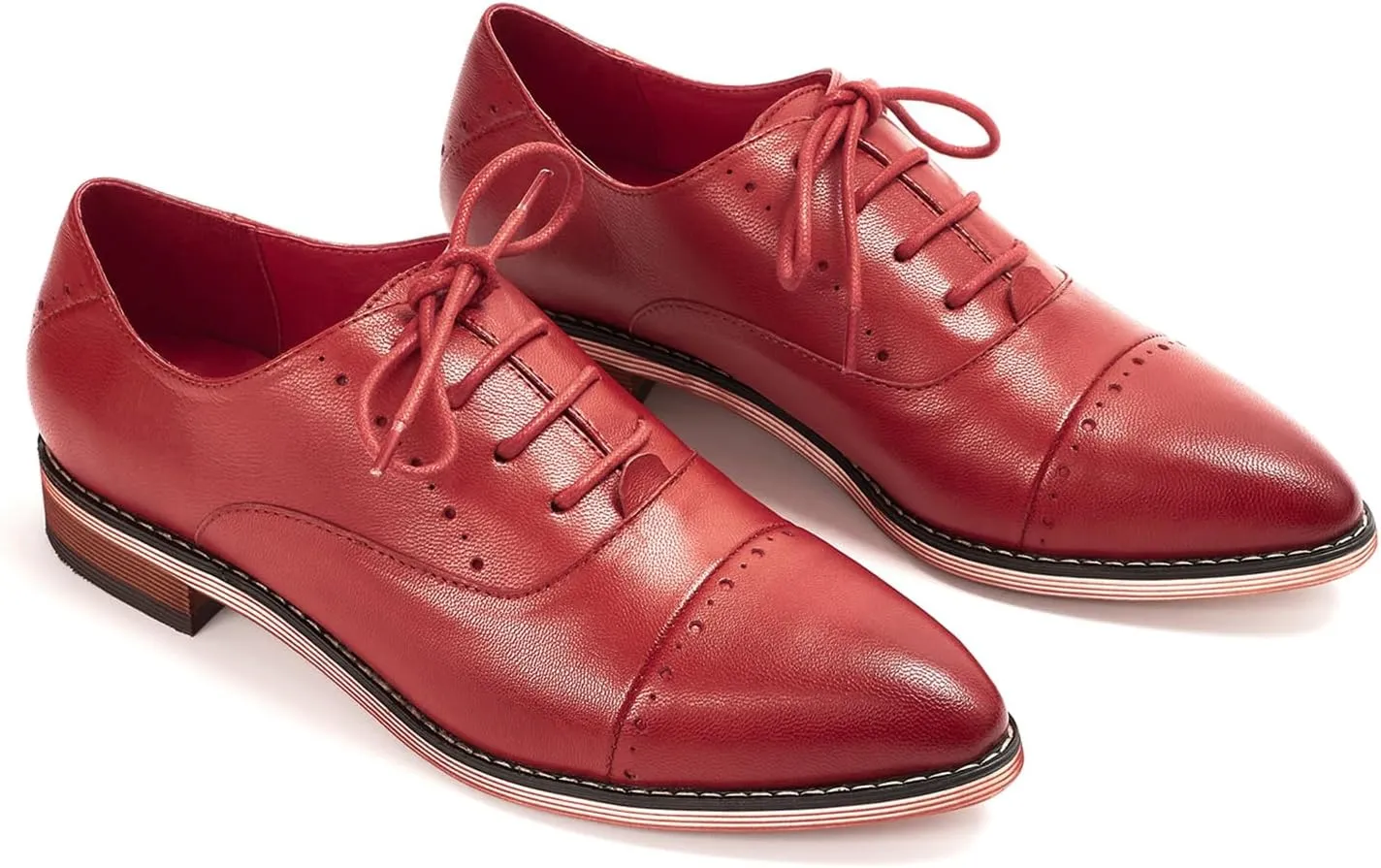 Mona flying Women's Pointed Toe Oxfords Brogue Retro Lace up Leather Work Shoes for Ladies