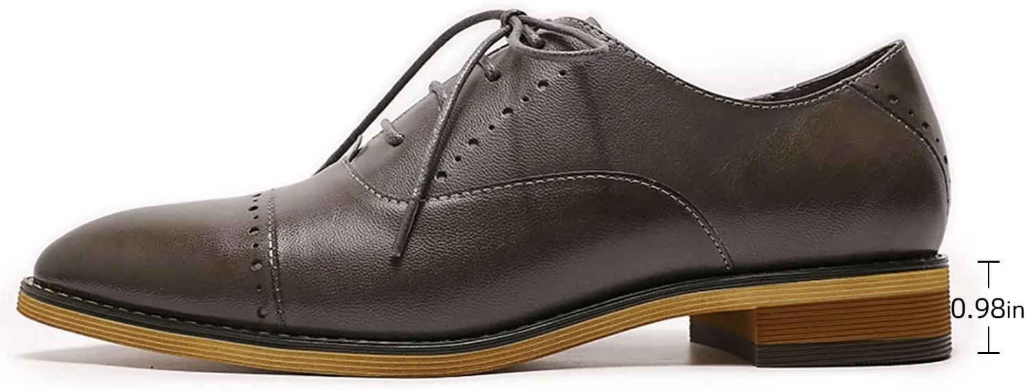 Mona flying Women's Pointed Toe Oxfords Brogue Retro Lace up Leather Work Shoes for Ladies