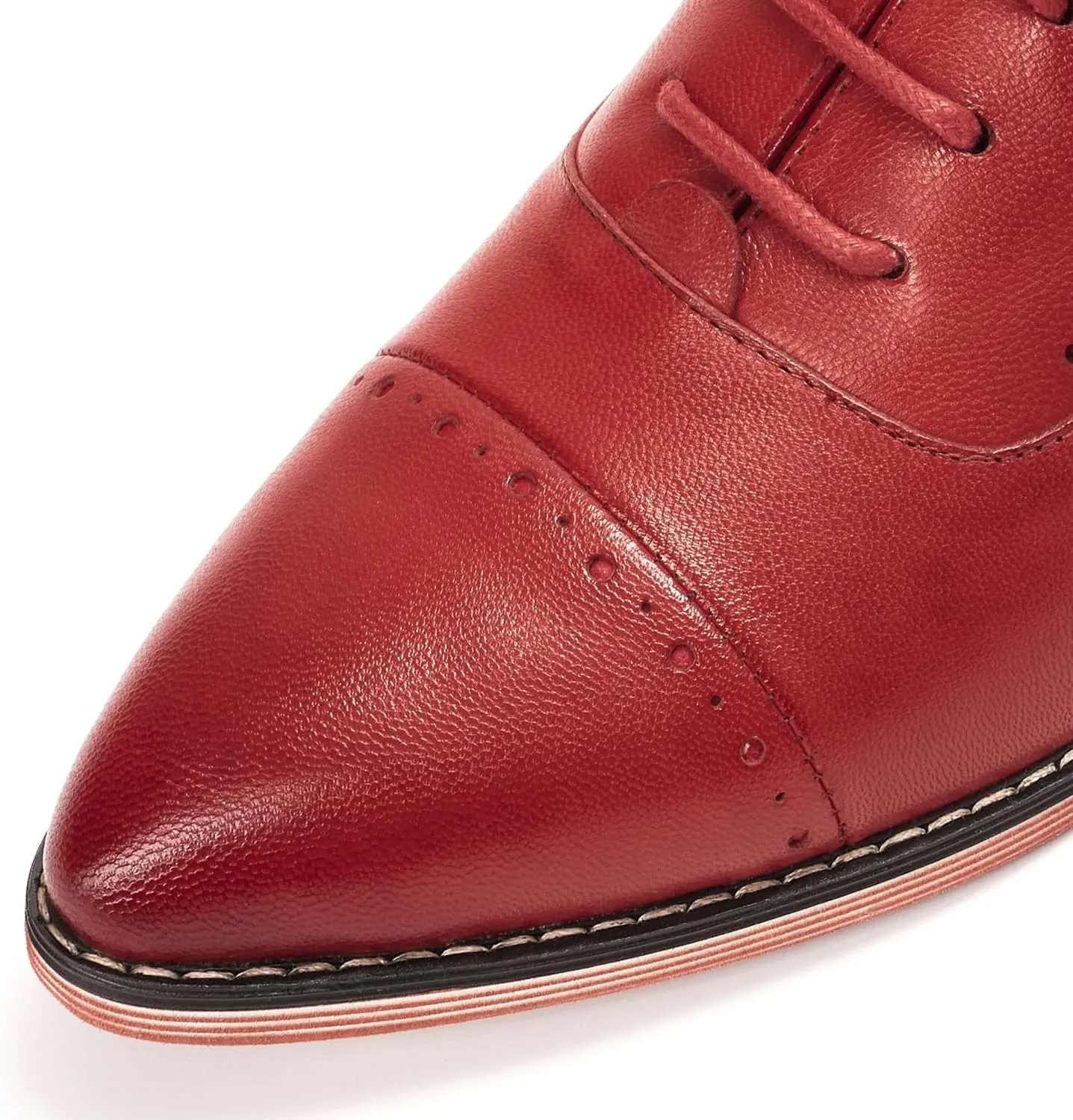 Mona flying Women's Pointed Toe Oxfords Brogue Retro Lace up Leather Work Shoes for Ladies