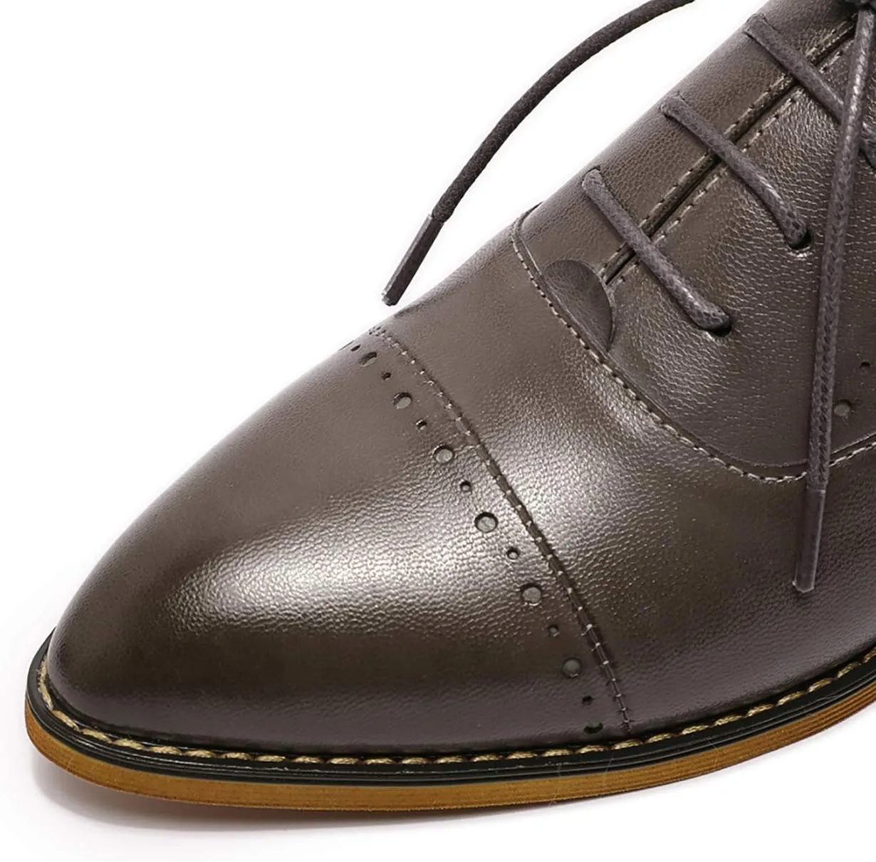 Mona flying Women's Pointed Toe Oxfords Brogue Retro Lace up Leather Work Shoes for Ladies