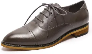 Mona flying Women's Pointed Toe Oxfords Brogue Retro Lace up Leather Work Shoes for Ladies