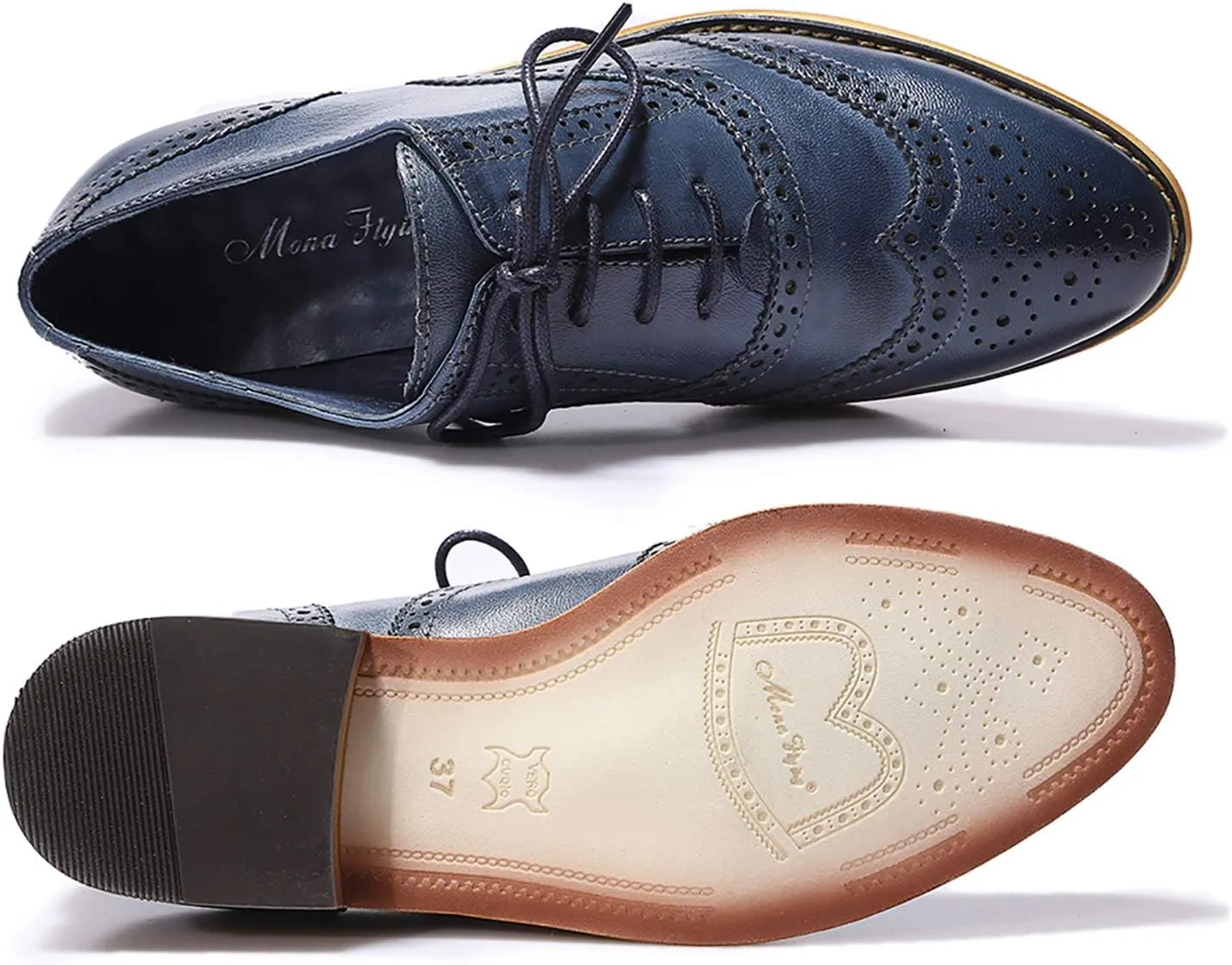 Mona flying Womens Vintage Wingtip Oxfords Ladies Lace up Leather Shoes