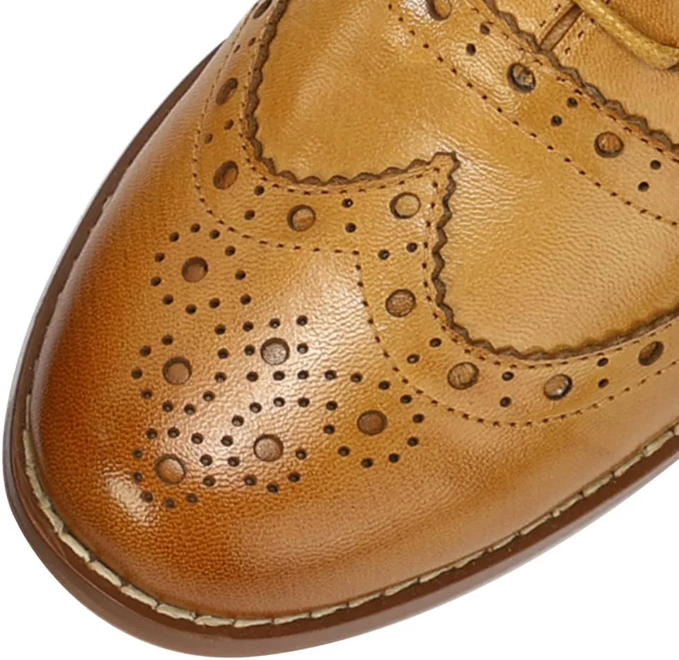 Mona flying Womens Wingtip Oxfords Brogue Comfortable Handmade Lace up Leather Shoes for Ladies