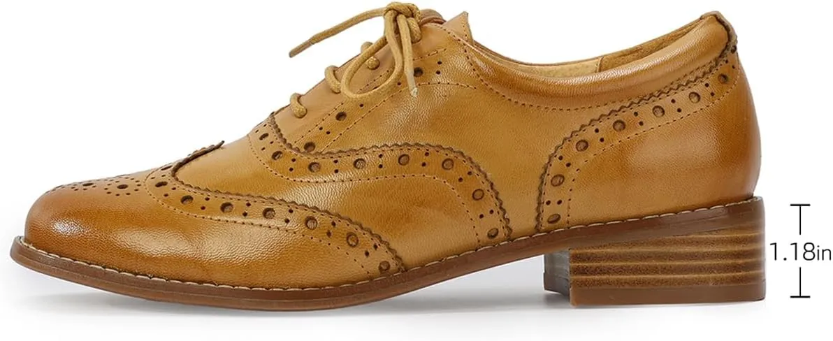 Mona flying Womens Wingtip Oxfords Brogue Comfortable Handmade Lace up Leather Shoes for Ladies