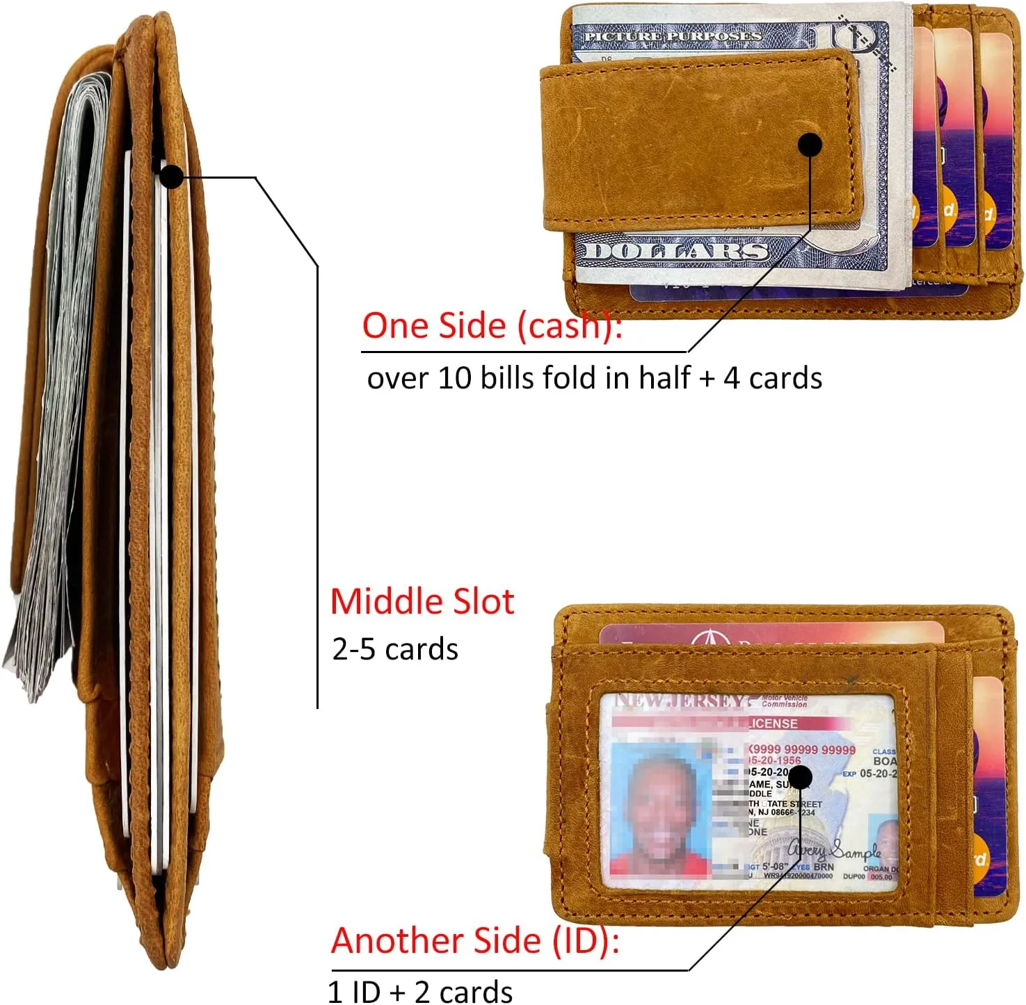 Money Clip RFID Front Pocket Wallet Men Leather Slim Minimalist Wallet