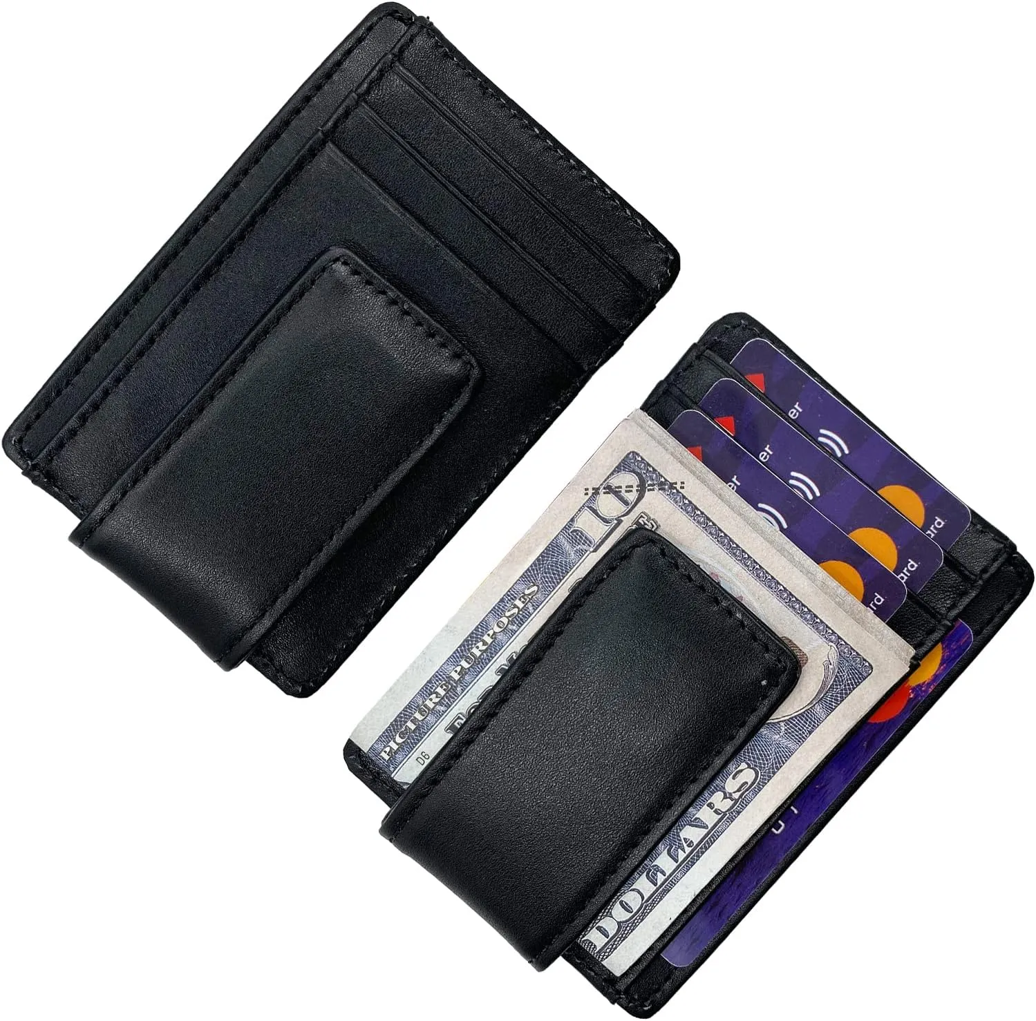 Money Clip RFID Front Pocket Wallet Men Leather Slim Minimalist Wallet