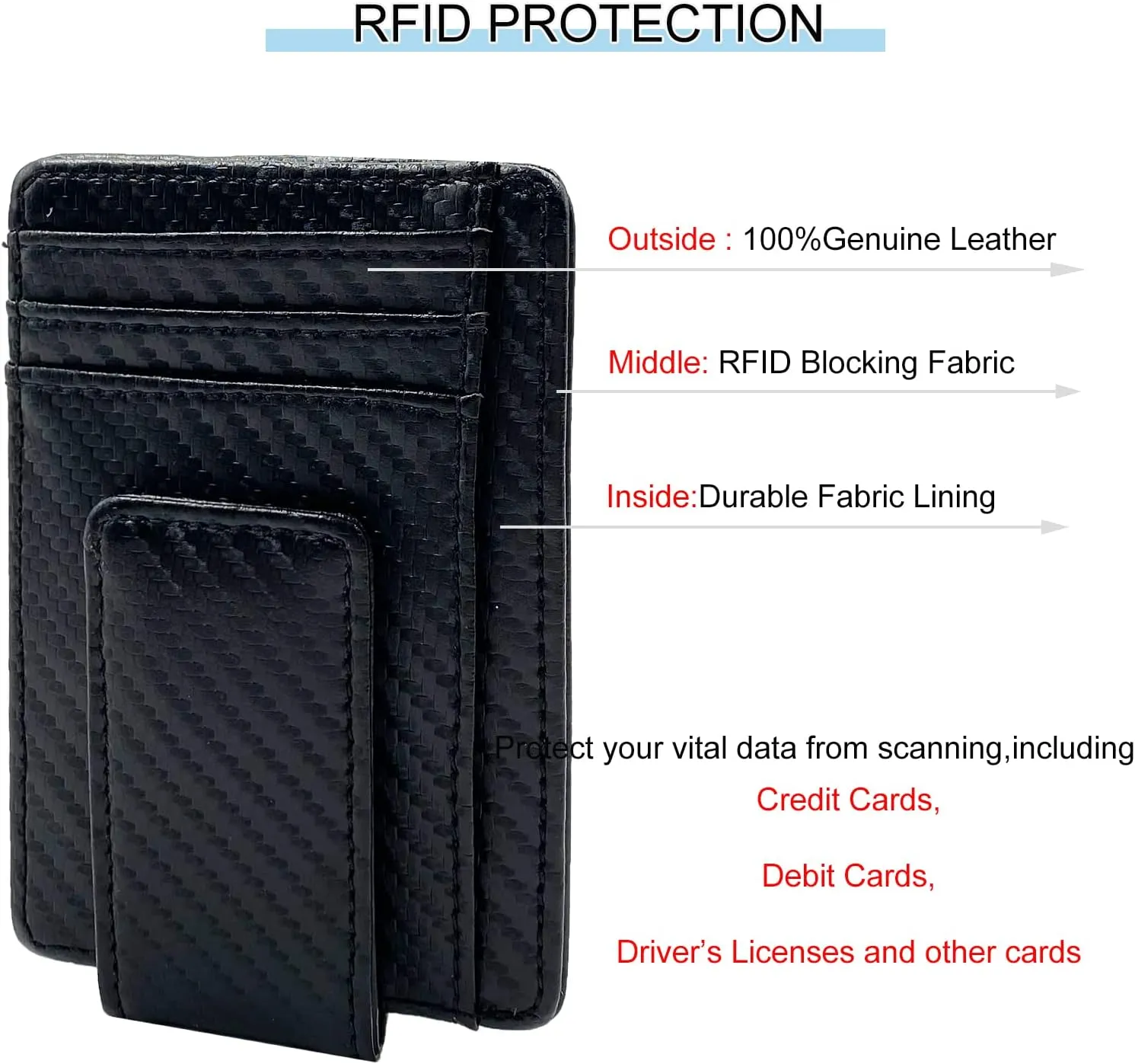 Money Clip RFID Front Pocket Wallet Men Leather Slim Minimalist Wallet