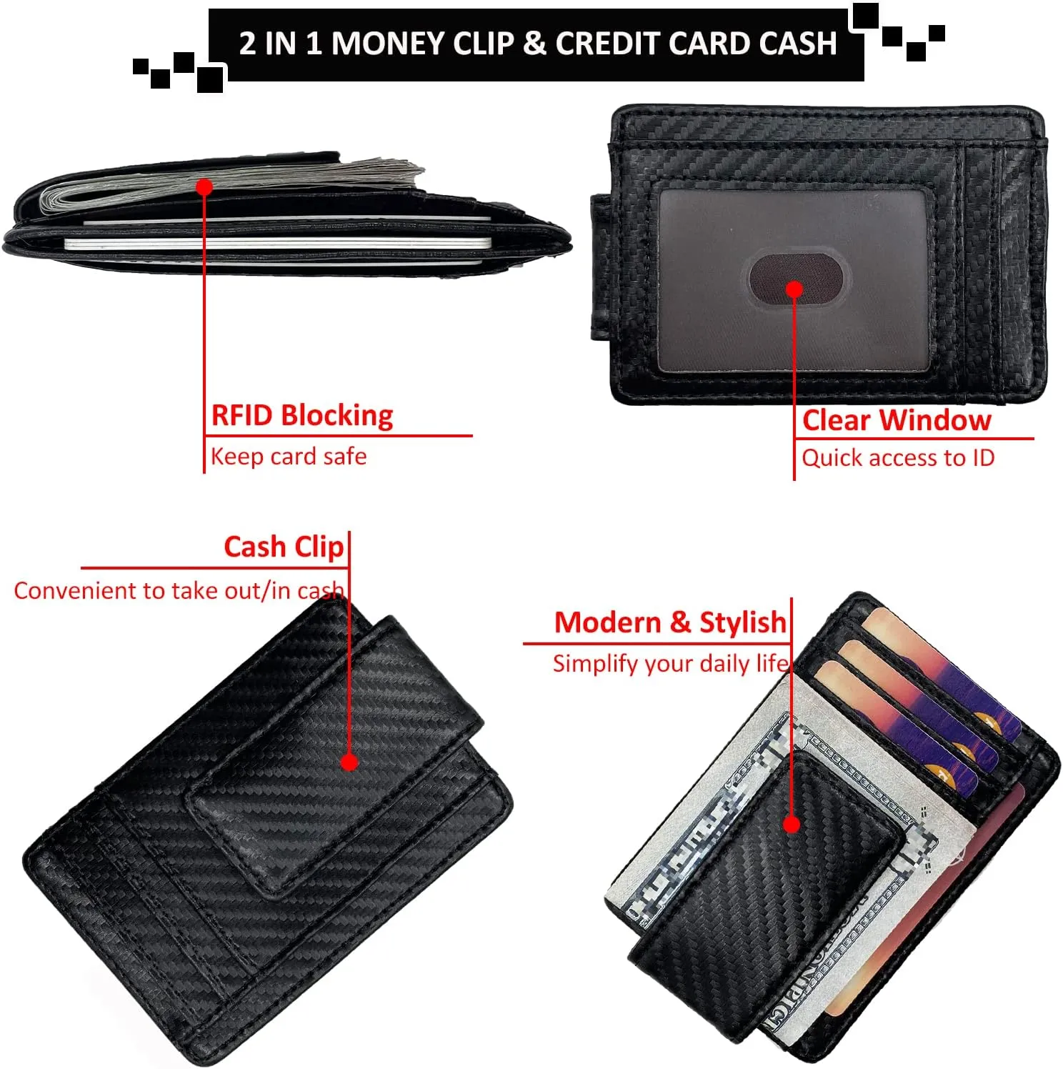 Money Clip RFID Front Pocket Wallet Men Leather Slim Minimalist Wallet