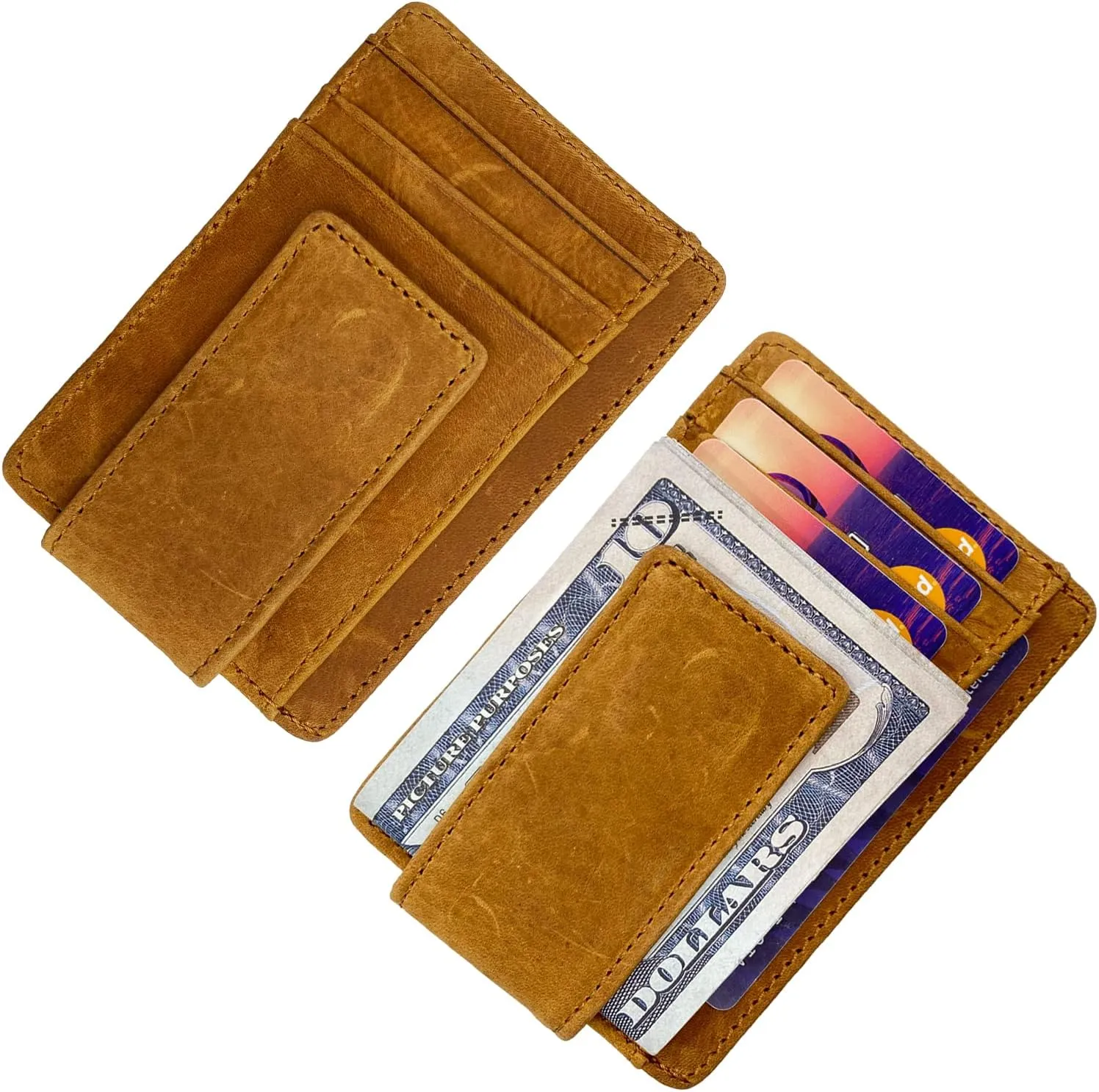 Money Clip RFID Front Pocket Wallet Men Leather Slim Minimalist Wallet