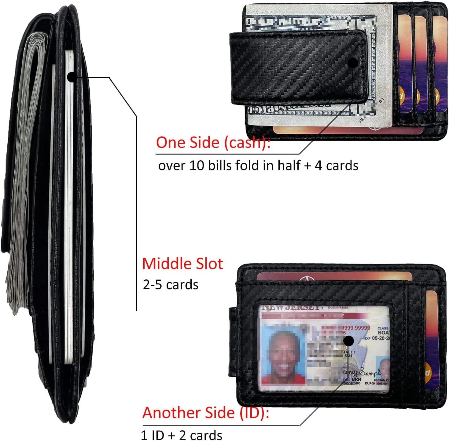 Money Clip RFID Front Pocket Wallet Men Leather Slim Minimalist Wallet
