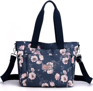 Mudono Tote Bag for Women Vintage Nylon Crossbody Purse Large Floral Shoulder Bag Casual Hobo Handbag Lightweight Satchel