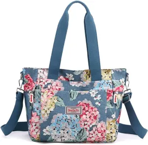 Mudono Tote Bag for Women Vintage Nylon Crossbody Purse Large Floral Shoulder Bag Casual Hobo Handbag Lightweight Satchel