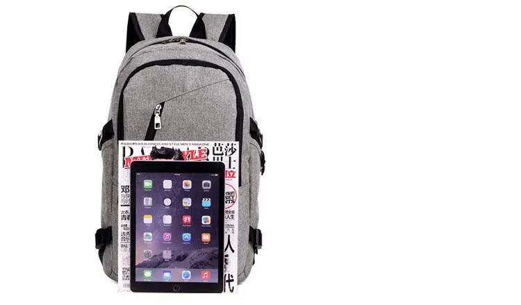 Multi-Functional Canvas USB Backpack-Black