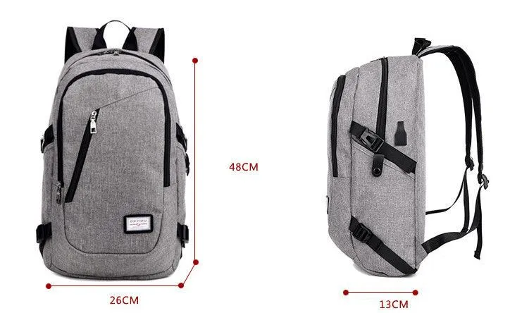 Multi-Functional Canvas USB Backpack-Black