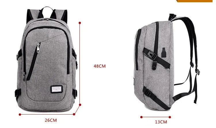 Multi-Functional Canvas USB Backpack-Black