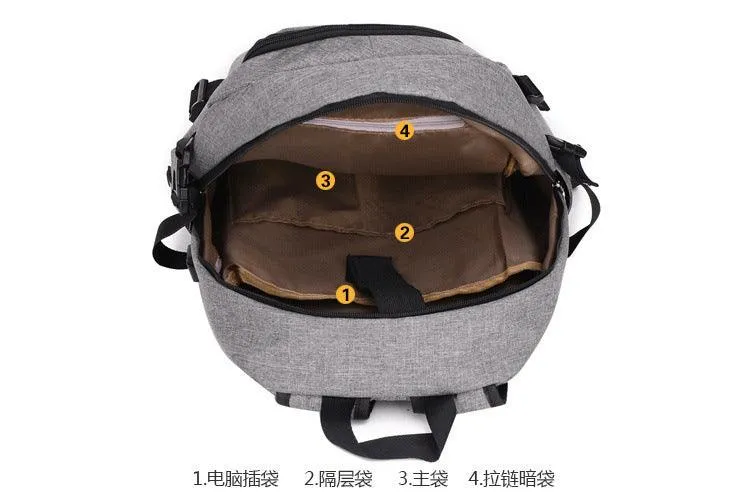 Multi-Functional Canvas USB Backpack-Black
