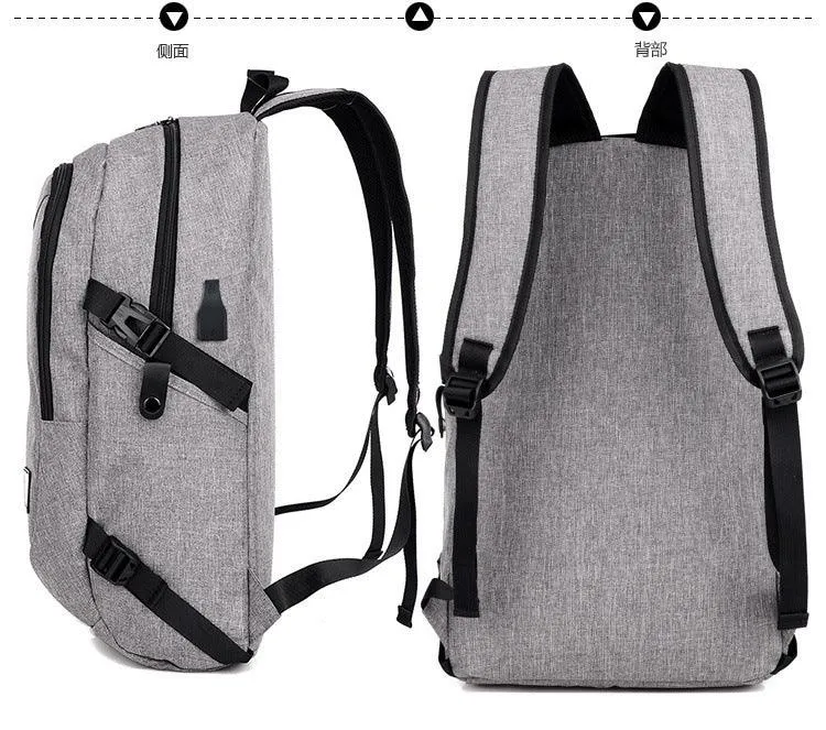 Multi-Functional Canvas USB Backpack-Black