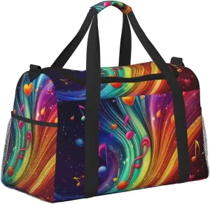 Musical Notes Hearts Neon Duffle Bag Foldable Travel Tote Bag Carry On Large Weekender Overnight Bags Waterproof Gym Bag For Women Men