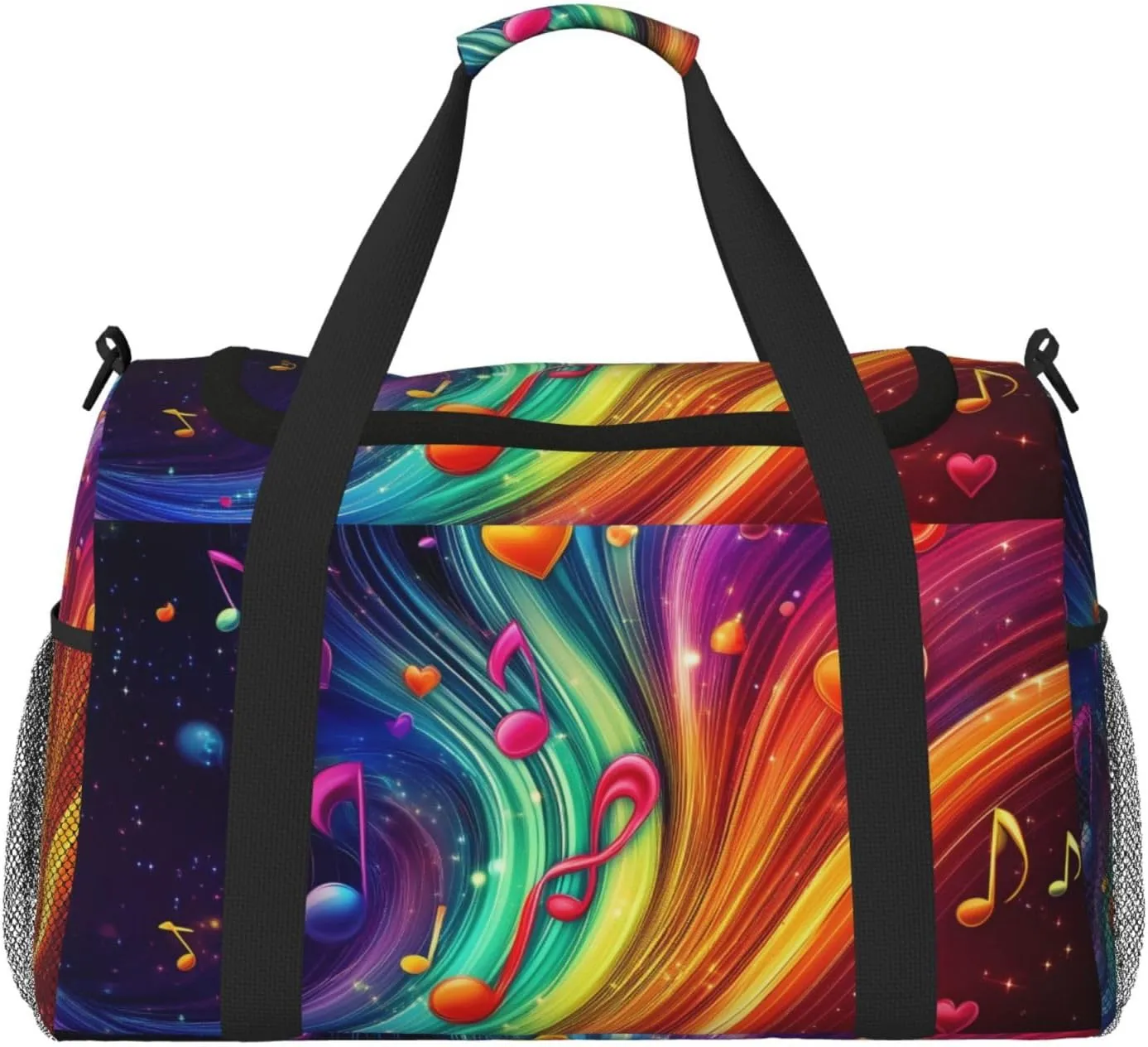 Musical Notes Hearts Neon Duffle Bag Foldable Travel Tote Bag Carry On Large Weekender Overnight Bags Waterproof Gym Bag For Women Men