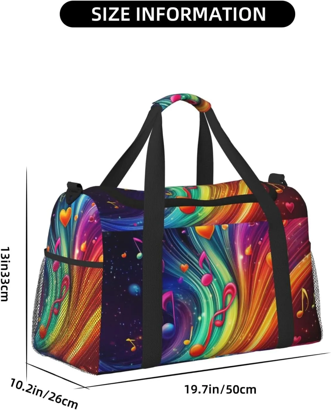 Musical Notes Hearts Neon Duffle Bag Foldable Travel Tote Bag Carry On Large Weekender Overnight Bags Waterproof Gym Bag For Women Men