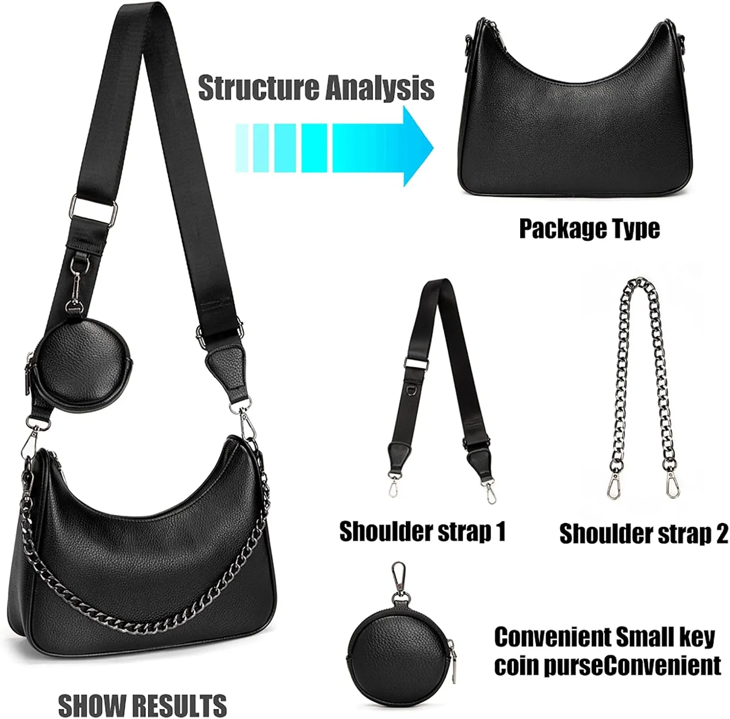 myfriday Crossbody Hobo Handbags for Women with Coin Purse Pouch, Soft Leather Designer Shoulder Bags - 2 Size Shoulder Strap